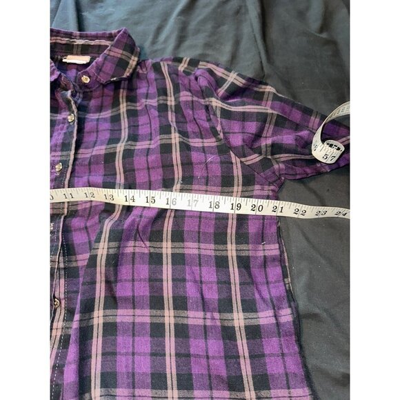 American Sweetheart Plaid Shirt Flannel Look Purple  Button Up Sz Medium - Picture 3 of 5